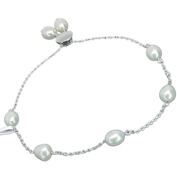 Sterling Silver Pearl(6mm) Bolo Bracelet Luxury Trendy Stunning Fashion Chic NEW - Picture 11 of 13